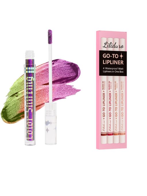 Liliduro Metallic Liquid Chameleon Eyeshadow and Nude Lipliners Set
